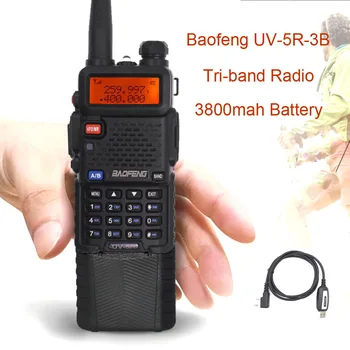 Baofeng UV-5R-3B-Tri-band 136-174/220-260/400-520MHz Du Būdu Radijo 1800mAh ar 3800mAh BF-R3 Su Dviem Antenos Walkie Talkie