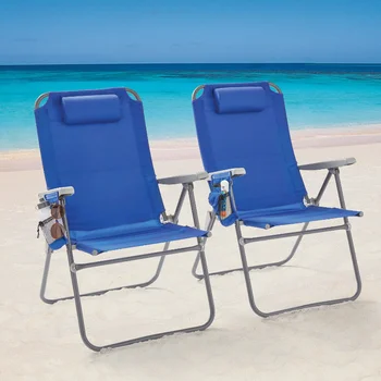 2-Pack Ramsčių Sėdima 4-Pozicija, Negabaritinių Paplūdimio Kėdės, Mėlyna Stovyklavimo Kėdė, Recliner Kėdės Lauko Kėdė