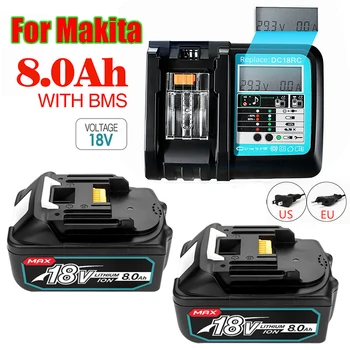100% Originalus Makita 18V 8000MAh Įkrovimo Galia Įrankiai, Makita, Baterija Su LED Li-ion Pakeitimo LXT BL1860B BL1860 BL1850