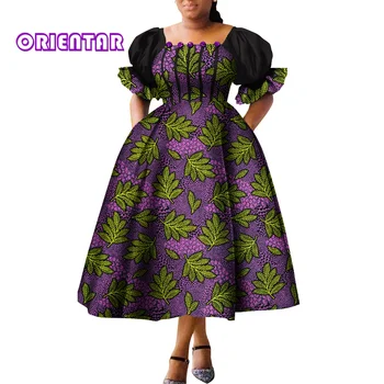 Afrikos Stiliaus Suknelės Moterims Sluoksniuotos Rankovėmis Aukštos Juosmens Chalatai Ankara Afrikos Suknelė Princesė Dress Skraiste Africaine Femme WY9970