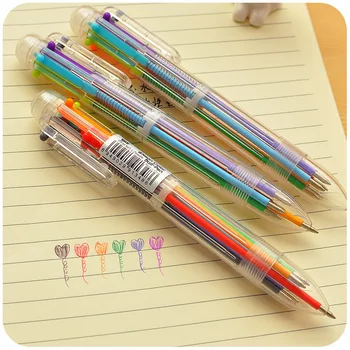 Plastikiniai Rašikliai su Įvairių spalvų Modelius, 6 in 1 Multi-colored Tušinukas Stumti Tipo Pen Raštinės reikmenys Mokyklos Raštinės Priemonės Kūrybos
