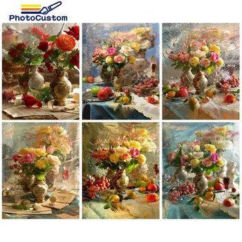 PhotoCustom Tapybos Numeris Gėlių vaza 