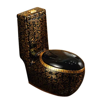 Europos Stiliaus Naujas Klasikinio Auksinio Tualeto Namų Kiaušinio Formos Kūrybinė Asmenybė Juoda Tualetinio Vandens Taupymo Spalva Tualetas