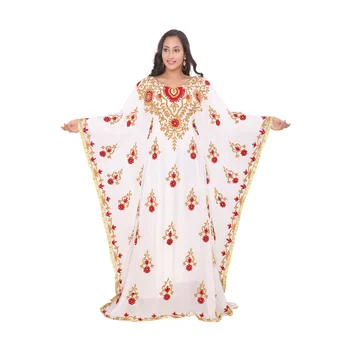 Baltasis Kurtas Georgette Maroko Kaftan Abaja Stiliaus Ilga Suknelė Indijos Drabužių
