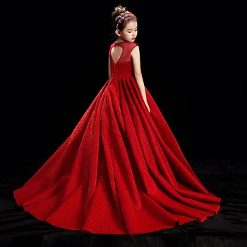 Vaikų suknelė uodega raudona aukštos klasės mergaičių vakarinę suknelę fortepijono atlikimo suknelė veiklos suknelė mažai mergaičių Princesė Suknelė