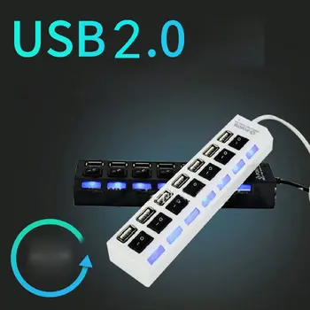7 Uostų Universalaus Dizaino Namų Biuro LED USB 2.0 Adapteris Įkrovimo Hub Įkroviklis Hub Power On/off Jungiklis PC Nešiojamas kompiuteris