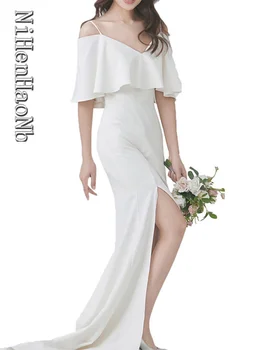 Elegantiškas Moteris Ilgai Vestuvių Suknelės Off Peties Slim Baltos Spalvos Suknelė Oficialią Šalies Vestuvių Suknelė Svečias
