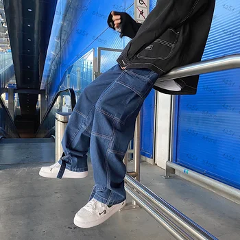 Vyrai Džinsai Pločio Kojų Džinsinio audinio kelnės Prarasti Tiesiai Baggy vyriški Džinsai hip-hop Streetwear Riedlentė Neutralus džinsinio audinio Kelnės Cargo džinsai