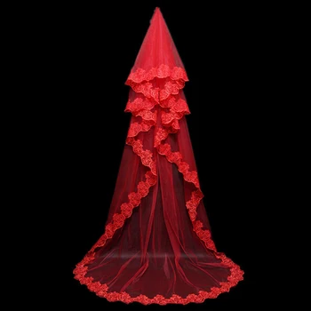 Super karšta Raudona vienas sluoksnis 3M vestuvių suknelė nuotakos šydas šydas priedai Katedra, Sky-V094
