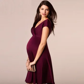 V Kaklo Motinystės Suknelė Nėštumo Drabužiai vientisos Spalvos Suknelės Motinystės Drabužius fotosesiją
