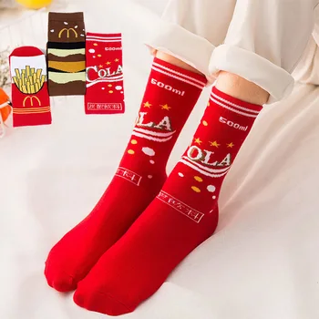 moterų mados atsitiktinis medvilnės maisto kojinės cola bulvytės, mėsainis naujovė funky kojinės juokinga laimingas raidė raudonos trumpos kojinės išgalvotas