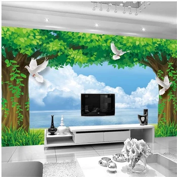 beibehang HD 3d stereoskopinis sienos popieriaus žalią medį freskomis, TV foną tapetai gyvenimo kambario, miegamasis krioklys papel de parede