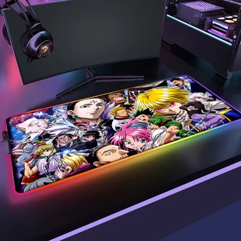 Hunter X Hunter 900x400mm RGB Žaidimų Pelės Mygtukai Didelis LED Apšvietimas Anime Kilimėlis XXL Žaidėjus Kompiuterio Stalas Kilimėlis Padas neslystantis Kilimėliai