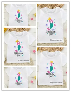 Naujai merginos, t-marškinėliai, gimtadienio numeriai 3-9years senosios grafikos spausdinimo vaikų marškinėlius vasaros kūdikių marškinėliai vaikams gimtadienio drabužiai