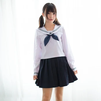 Japonijos mokyklinę Uniformą karinio jūrų Laivyno Atsitiktinis JK Vienodus Rinkinius Sailor Kostiumas Apykaklės Sakura Logotipas Preppy Stilius mergaitės Drabužius, S-XXL