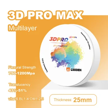 Lodden, Cirkonio Blokuoti Dantų Lab Medžiaga, 3D Pro MAX Cirkonis disko 98*25mm skirtos Dantų CAD CAM Karūna Tiltas VITA16& BE1-4